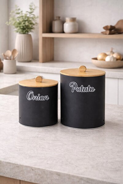 decorev Bambu Kapaklı Metal Patates Soğanlık Siyah DC-7100