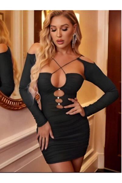 Pijamask Women's Drawstring Stoned Y Slit Dress