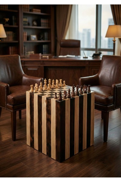 MiniVagon Lüks Ahşap Satranç Masası Blok Tasarım Sehpa - Büyük Boy 49 cm x 32 cm