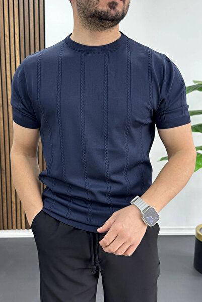 Edwox Tricou cu imprimeu pentru bărbați, cu gât crew, bleumarin Edw454