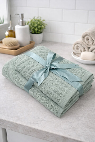 COT DRY طقم مناشف من قطعتين مع شريط |   60×100 + 40×60 |   منقوش