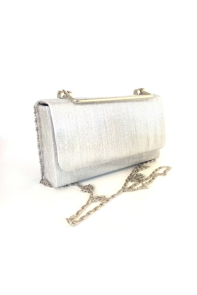 dizaynbag Kadın gümüş metal saplı gümüş abiye çanta