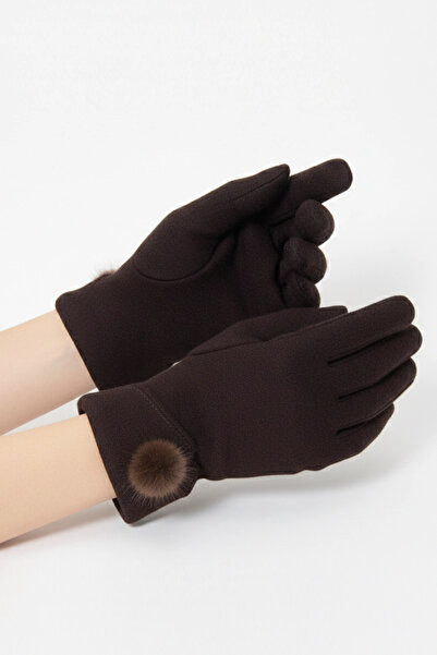 Bay Şapkacı - Lüks Tasarım Ponponlu Kadın Eldiven - Kışlık Sıcak Tutan Şık Ak...