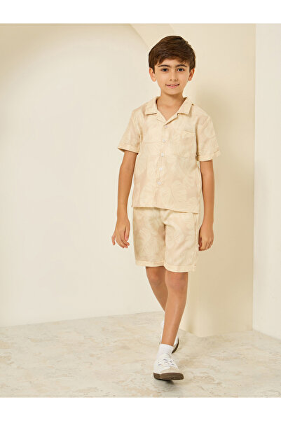 Styli Boys Beige Tropical Print Shirt and Shorts Set