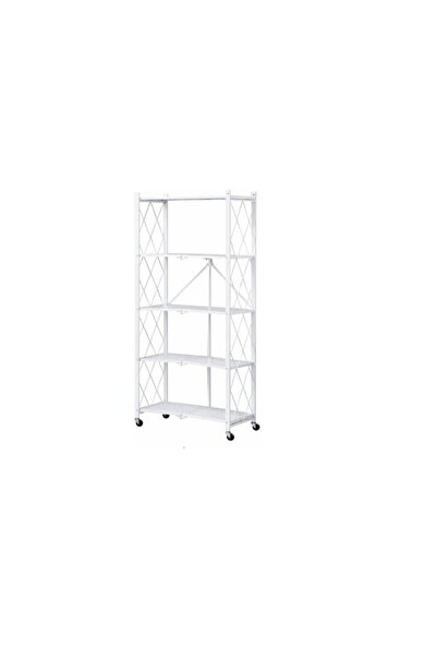 Biki رف تخزين معدني 5 طوابق قابل للطي بعجلات 155×72×34 سم ابيض