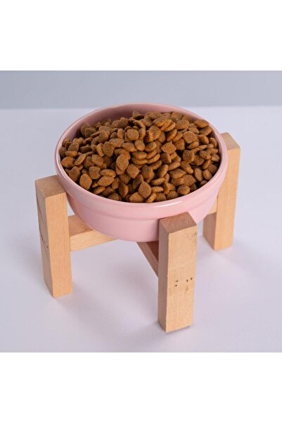 Pawstar Pembe Ahşap Standlı Seramik Mama/ Su Kabı Kedi Köpek Mama Su Kabı