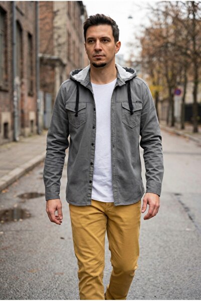 bombe Men's Hooded Denim Shirt