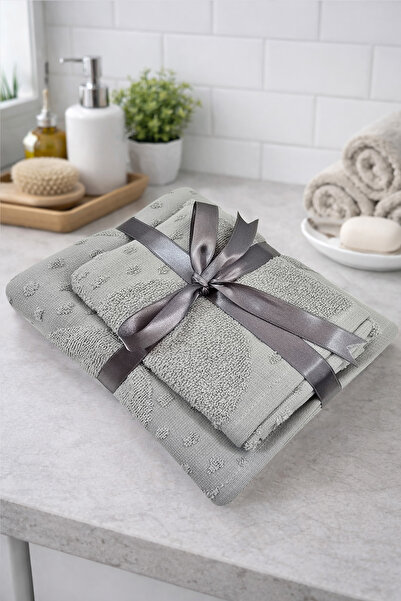 COT DRY طقم مناشف من قطعتين مع شريط |   60×100 + 40×60 |   منقوش