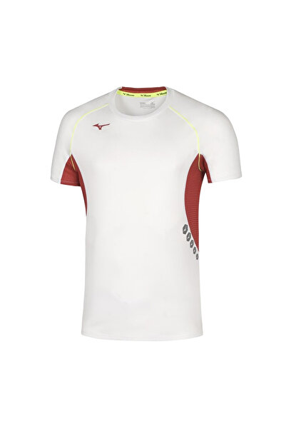 MIZUNO Men's Premium Running T-Shirt-White/Red-M