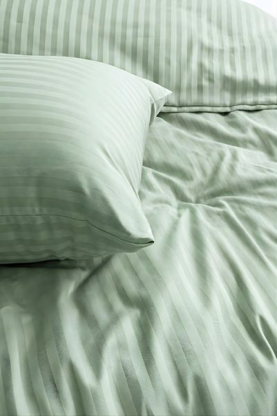 Nart Home طقم غطاء لحاف مخطط من القطن الساتان 210 TC (83 خيط) باللون الأخضر