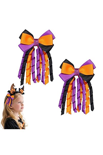 NO BRAND 2 bucăți de cleme de păr cu fundă de Halloween, cleme de păr cu pang...