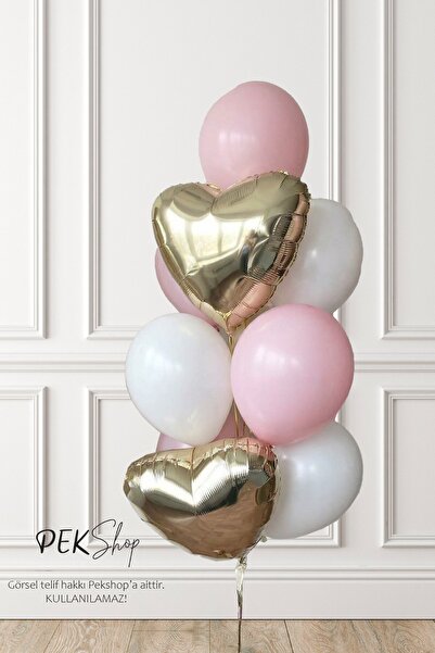 PEKSHOP Gold Kalp Pembe ve Beyaz Lateks Balonlar Balon Demeti Set245