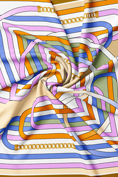 Vakko BEJ ÇİZGİLİ DESENLİ TWİLL EŞARP