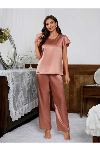 Take Two By Styli Satin Solid Short Sleeve Top and Pyjama Set