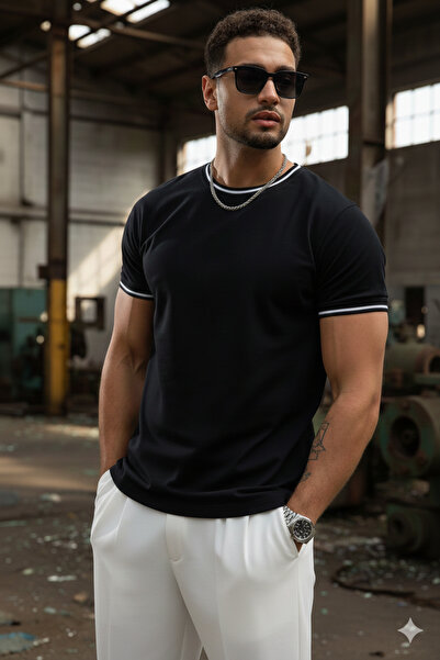 FUWEAR Ανδρικό μπλουζάκι από χτενισμένο βαμβάκι με λεπτομέρεια σε σχήμα πεταλ...