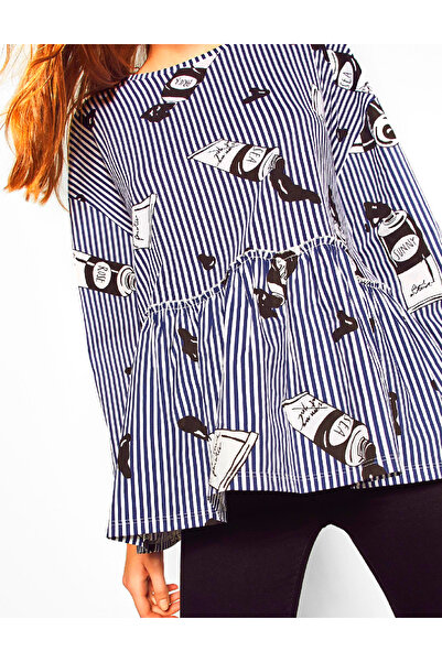 Evendi Oversized Blouse, White/Navy Blue