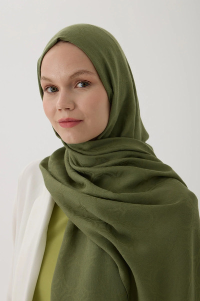 Zeta Group Women's Hijab Clothing Seasonal Khaki Color Jacquard Shawl with Ch...