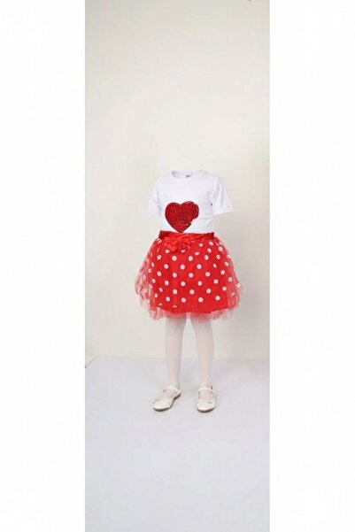 Sereia Girl's Red Tulle Skirt White Badi Heart Detailed April 23Rd Costume - ...