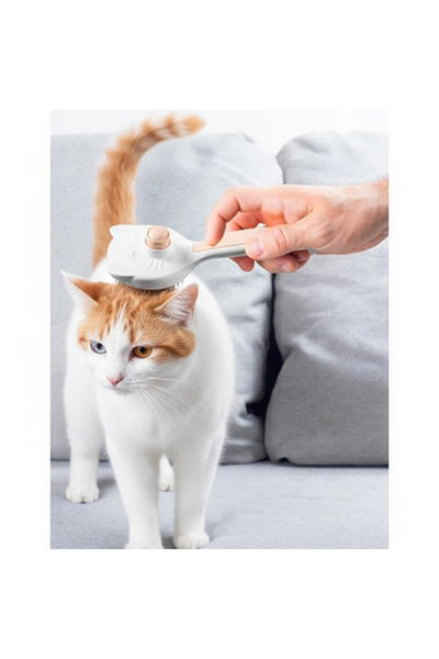 OMAC Otomatik Temizlenen Tuşlu Kedi Köpek Fırçası Tüy Toplayıcı Evcil Hayvan Tarağı Gri Ergonomik Bakım