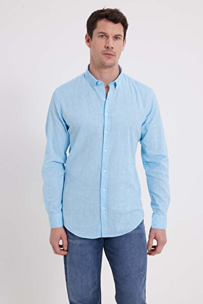 Tudors Men's Slim Fit Slim Fit Long Sleeve Linen Premium Series Button Collar...