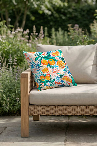 Moud's Summer Orange Patterned Cushion Cover Waterproof Wipeable Digital Prin...