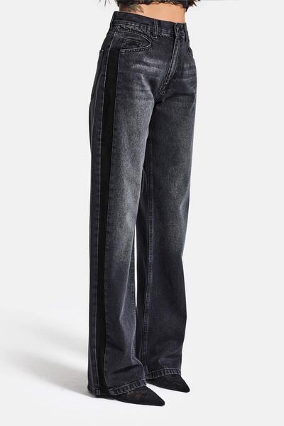 it's basic Women's Dark Smoked 2S6-1 Loose Fit Side Suede Stripe Design Denim...