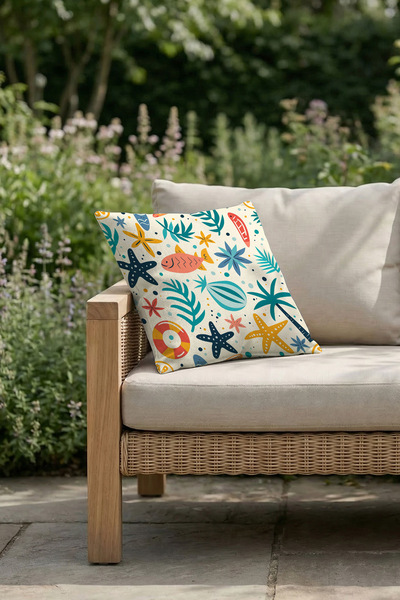 Moud's غطاء وسادة منقوش بنمط Sea Joy، مقاوم للماء وقابل للمسح، مطبوع رقميًا ل...