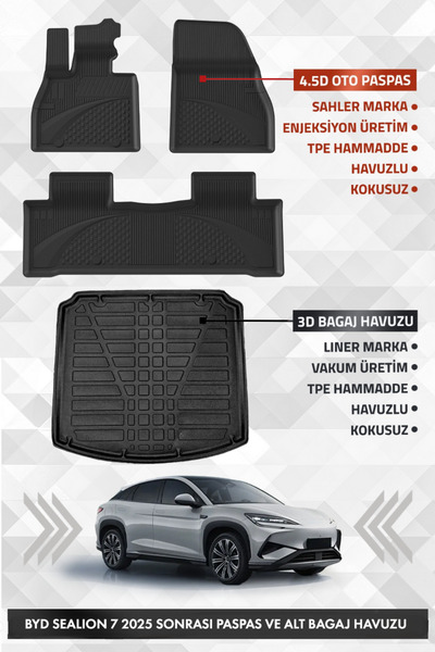 Sahler BYD Sealion 7 2025 ve Sonrası Uyumlu 4.5D Premium Havuzlu Oto Paspas v...