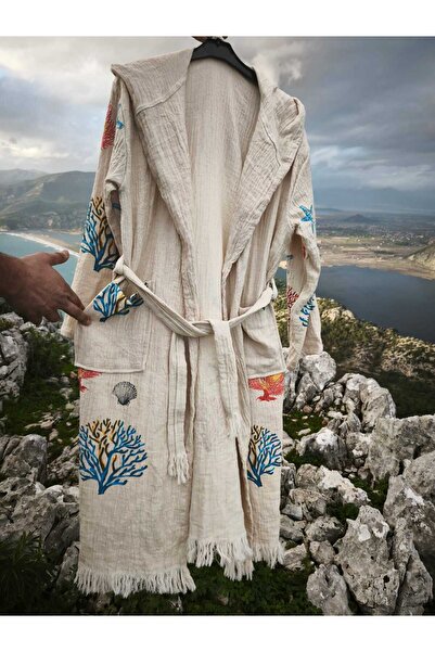 Netodak Soft Textured Ethnic Pattern Muslin Fabric Muslin Unisex Hooded Belte...