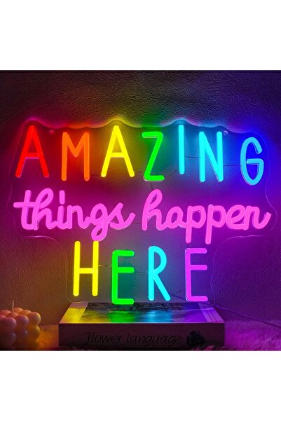 Slasa Amazing Things Happen Here Neon Sign with 6mm Acrylic Base – Wall Decor...