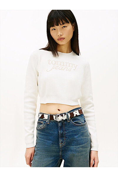 Tommy Hilfiger TJW Kadın Crop Chenille Script Beyaz Kazak