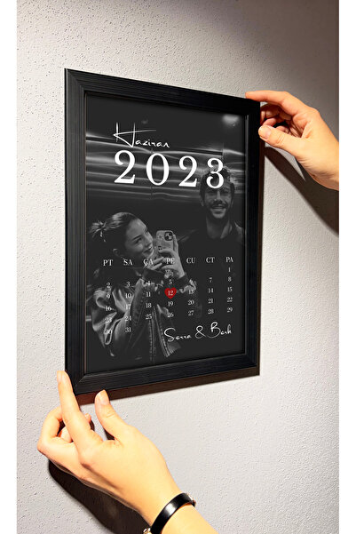 photonom Sevgiliye Yıldönümü Hediyesi Fotoğraflı Aylık Takvim Tablo (Siyah Çe...