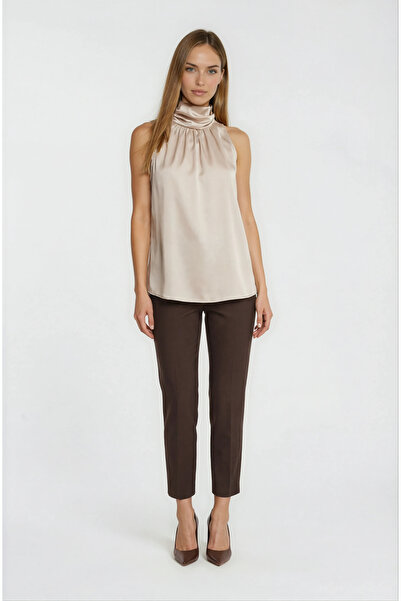 Spazio Osmelia Dik Yaka Kolsuz Bluz BEJ