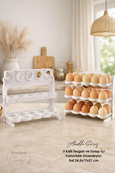 Anadolu Saray 3-Tier Egg Organizer Shelf 24.5X17X21 cm for Countertop and Ins...