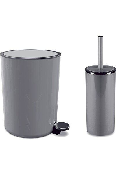 Prima Nova Primanova Lenox Pedal Trash Can Wc Brush Gray Set of 2