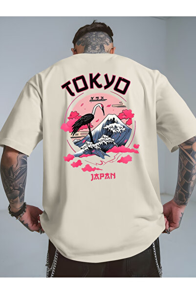 Rayan & Hoor Style تي شيرت قطني كبير الحجم مطبوع عليه طوكيو