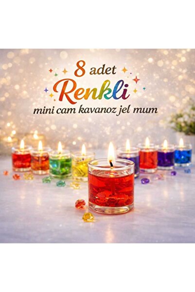 ASG 8 ADET RENKLİ JEL MUM MİNİ CAM KAVANOZ