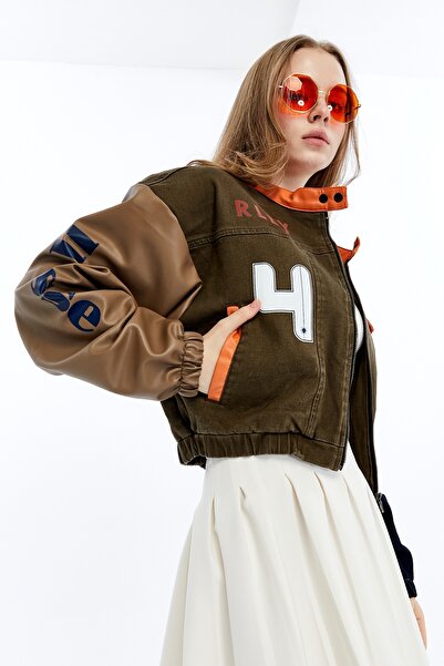 CHOS7N Women's Oversize Elastic Waist Jacket Daily Use College Printed Pocket...