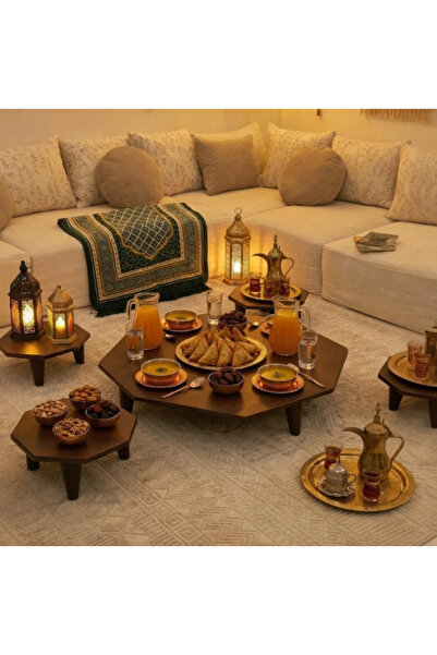 LAMST Wooden Ground Table Set with 4 Service Brown Color