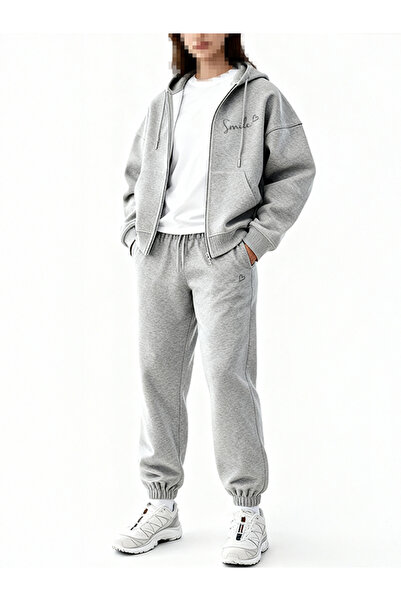 EFFRENATU Hila Fashion Zip Printed Oversize Bottom Top Tracksuit Set Rubber Leg