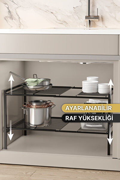 Bino Metal Mutfak Rafı Genişletilebilir Organizer Dolap İçi raf Çok Amaçlı Düzenleyici