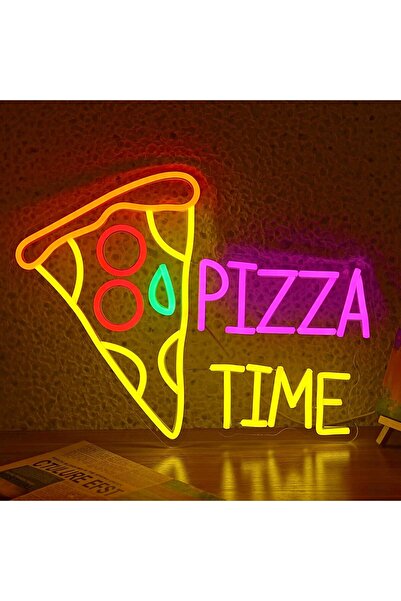 Slasa Pizza Time Neon Sign with 6mm Acrylic Base – Pizzeria Wall Decor 32×42 cm