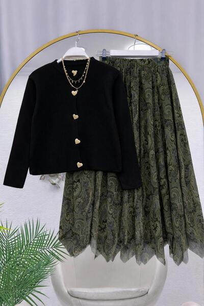 YEDİLALE Asymmetric Cut Skirt Knitwear Cardigan Double Set [Cardigan Std, Ski...