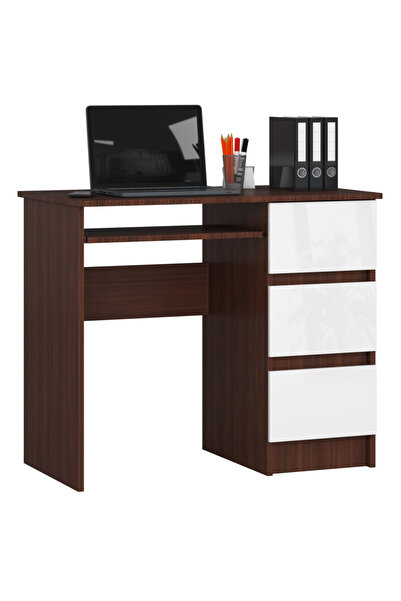 SERSIMO Birou de calculator cu 3 sertare și raft pentru tastatură, dreapta, 9...