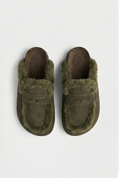 no miento Papuci Alka Furry pentru femei, din piele vegană, kaki Sabo