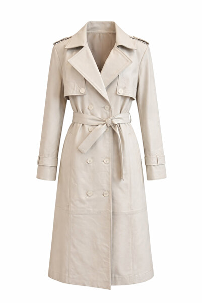 BeeShine Deri Ceket, %100 Hakiki Kuzu Derisi Uzun Boy Pardesü