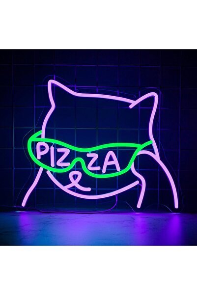 Slasa Pizza Sunglasses Cat Neon Sign with 6mm Acrylic Base – Fun Wall Decor 3...