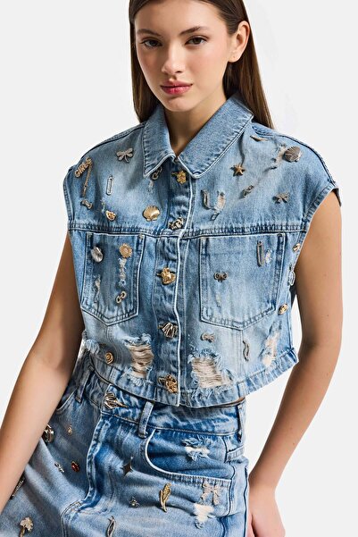 it's basic Γυναικείο τζιν μπουφάν σε χρώμα τζιν 12s6-32 Crop Fit, ειδικής κατ...