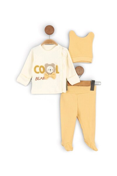 voyyo kids baby Erkek Bebek %100 Pamuklu Süzene Ayıcık Nakışlı Şapkalı, Kendi...