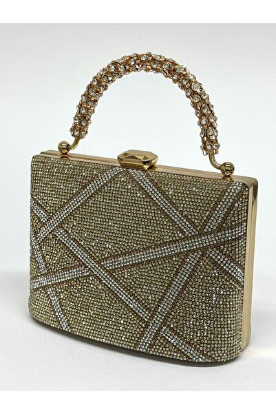 NAZART Rochie de seară aurie cu pietre prețioase încrucișate pentru femei, cu...